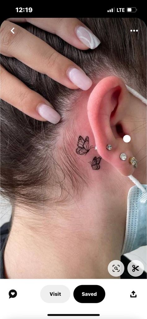 Butterfly Tattoo Behind The Ear, Butterfly Tattoo Behind Ear, Rib Tattoos For Women, Scar Tattoo, Spine Tattoos For Women, Stylist Tattoos, E Tattoo, Spine Tattoos, Rib Tattoo