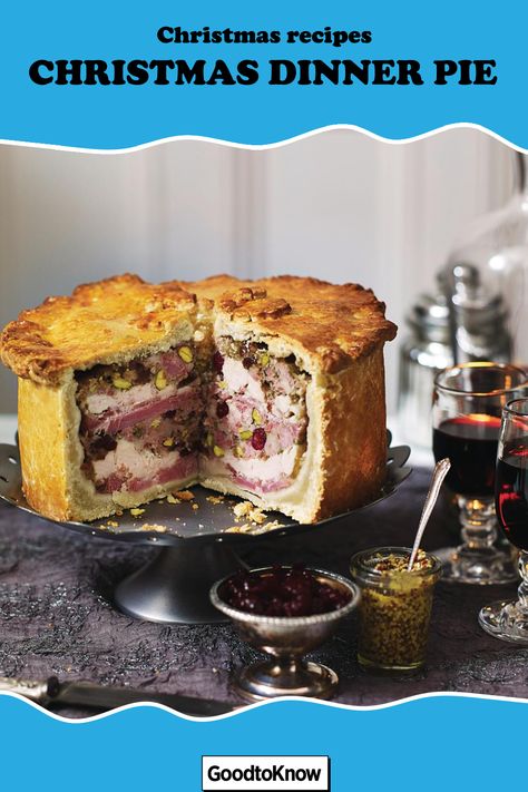 Christmas dinner pie recipe. Christmas dinner pie is always a winner during the festive season, and this mouth-watering Christmas pie has to be one of the best ways to use up your leftover Christmas food. It’s the perfect Boxing Day treat, serving around 6 people and taking just 1hr to prepare and cook. Have a go at following our recipe for a delicous turkey and ham pie, the perfect way to make use of all your Christmas day leftovers! #christmasdaypie #christmasdayfood #christmaspie #leftovers Chicken And Ham Pie, Hot Water Crust, Hot Water Crust Pastry, Ham Pie, Savoury Pies, Hand Raised, Savory Pies, Paul Hollywood, Pastry Pie