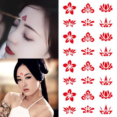 Lotus Paintings, Forehead Tattoo, Makeup Decoration, Makeup Decor, Watercolor Lotus, Tattoo Watercolor, Chinese Makeup, Lotus Painting, Seni Dan Kraf