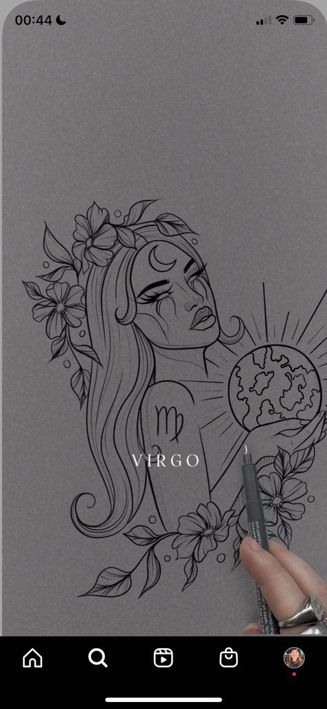 Earthy Goddess Tattoo, Virgo Tattoo Maiden, Maiden Virgo Tattoo, Virgo Earth Tattoo, Virgo Maiden Tattoo, Virgo Woman Tattoo, Nature Goddess Tattoo, Virgo Goddess Tattoo, Virgo Women Tattoo