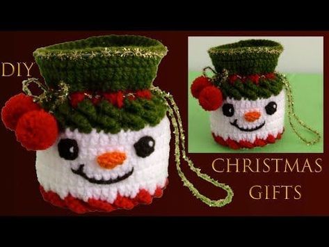 Crochet Snowman Mini Bag For Candies - Crochet Ideas Christmas Stocking Pattern Free, Stocking Pattern Free, Crochet Knit Sweater, Crochet Knit Blanket, Crochet Christmas Gifts, Sweater Ideas, Crochet Snowman, Blanket Ideas, Christmas Stocking Pattern