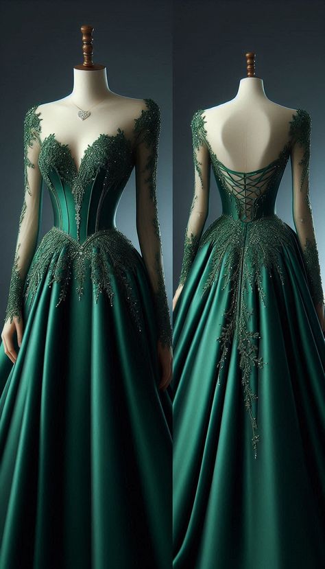 Dark Green Ball Gown Long Sleeve, Green Victorian Ball Gown, Dark Green Ball Gown, Ball Gown Green, Forest Princess, Winter Court, Victorian Ball Gowns, Victorian Ball, Green Ball Gown