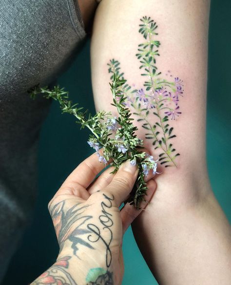 Rosemary Flower Tattoo, Rosemary Tattoo, Rosemary Flower, K Tattoo, Rosemary Sprigs, Blossom Tattoo, Head Tattoos, Cute Tattoos, Makeup Inspo