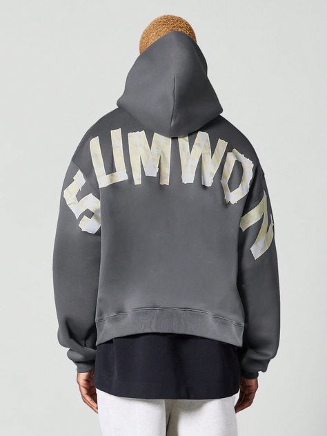 Regular Fit Overhead Hoodie With Front And Back Graphic Print Grey Casual  Long Sleeve Knitted Fabric Letter  Slight Stretch  Men Clothing, size features are:Bust: ,Length: ,Sleeve Length: Tracksuit Men, Men Hoodies, Streetwear Men, Knit Sweatshirt, Inspiration Mode, Mens Streetwear, Men Clothing, Hoodie Design, Long Sleeve Knit