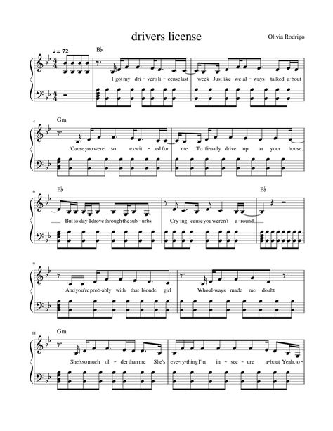 Download and print in PDF or MIDI free sheet music for Driver's License by Olivia Rodrigo arranged by VeeraMatilda for Piano (Solo) Trumpet Sheet Music Pop Songs, Pop Songs Flute Sheet Music, Piano Sheet Music Olivia Rodrigo, Violin Pop Sheet Music, Easy Pop Piano Sheet Music, Piano Sheet Music Letters Pop Songs, Clarinet Sheet Music Pop Songs, Olivia Rodrigo Piano Notes, Olivia Rodrigo Piano Sheet Music