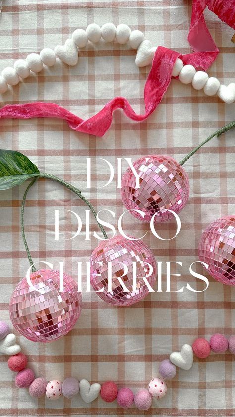 DIY Disco Ball Cherries 🍒🪩 If disco balls are your vibe, these are a DIY must!🍒 What you’ll need ~ * two disco balls (any size will… | Instagram Disco Ball Cherries, Diy Disco Ball, A Pink Christmas, Target Christmas, Christmas Houses, Frame Cabin, Faux Leaf, A Frame Cabin, Disco Balls