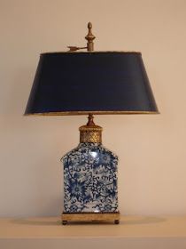 Chinoiserie Lighting, Blue And White Lamp, Chinoiserie Lamp, White Lamps, Porcelain Lamps, Blue White Decor, Black Lampshade, Blue And White Vase, Antique Chest