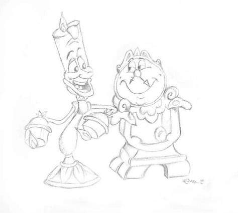 Lumiere and Cogsworth by Emzebra on deviantART Lumiere And Cogsworth Tattoo, Lumiere And Cogsworth, Disney Sleeve, Disney Character Drawings, Disney Cartoon Characters, Disney Tattoo, Disney Art Drawings, Disney Concept Art, Disney Sketches