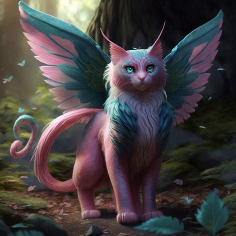 Fantasy Species, Cat With Wings, Gato Angel, Dnd Things, Mythical Animals, Dragon Cat, Colored Pictures, Magic Cat, Mythical Animal