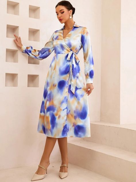 Tie Dye Knot Side Wrap Dress | SHEIN USA Fashion Batik, Tie Dye Knots, 2piece Outfits, Modest Dresses Casual, Dress Design, Kurti Designs, Modest Dresses, Dress Designs, Dresses Casual