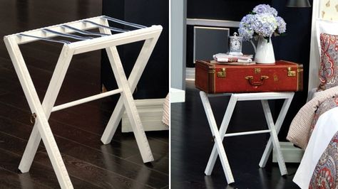 DIY Luggage Stand - Steven and Chris Diy Wood Chest, Chic Home Decor Ideas, Shabby Chic Guest Room, Suitcase Stand, Diy Shabby Chic, Luggage Stand, Shabby Chic Home Decor, Diy Luggage, Shabby Chic Home