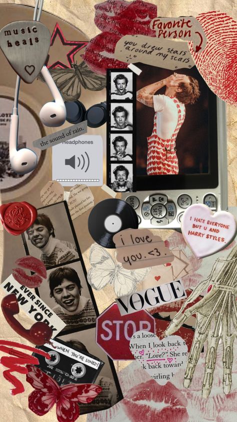 Harry Styles Scrapbook Wallpaper, Hslot Scrapbook, Harry Styles Scrapbook, Style Scrapbook, I Hate Everyone, Color Collage, Harry Styles Photos, Sound Of Rain, Music Heals