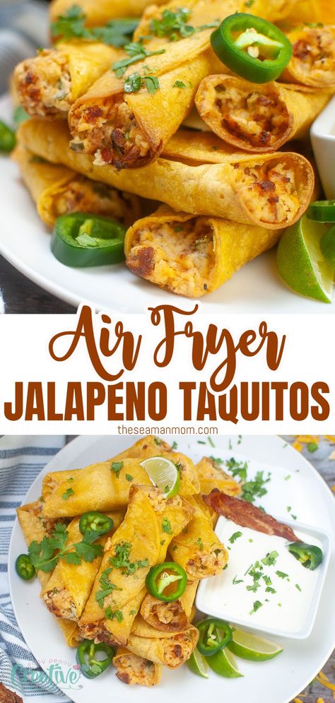 If you're a fan of spicy food, then you're in for a treat with these jalapeno cream cheese taquitos! Crafted from a delicious blend of creamy cheese and tangy jalapenos, these taquitos balance spice and smoothness to perfection. Wrapped in a crispy shell, each bite delivers a burst of flavor that's both satisfying and mouth-watering. Perfect for gatherings or a cozy night in, these tasty taquitos are sure to win over anyone looking for a unique and flavorful snack. Cream Cheese Taquitos, Cheese Taquitos, Jalapeno Cream Cheese, Baked Taquitos, Taquitos Recipe, Pizza Appetizers, Spicy Cheese, Chicken Taquitos, Jalapeno Chicken