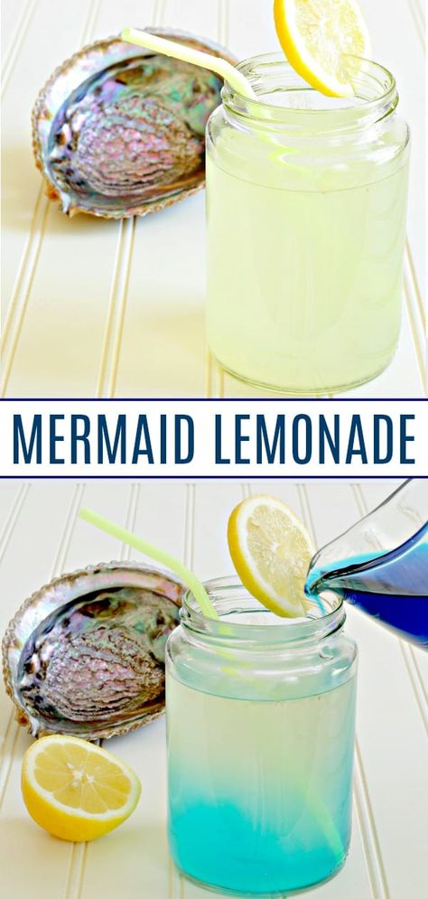 The best mermaid lemonade for kids! So hard to find a non-alcoholic mermaid lemonade...this mermaid lemonade changes color and is easy to make! Brilliant drink for mermaid parties! #mermaidlemonade #mermaiddrinks #mermaidpartyideas #nonalcoholicmermaidlemonade Mermaid Lemonade, Fun Kids Drinks, Mermaid Drink, Best Lemonade, Alcholic Drinks, Party Drinks Alcohol, Blue Drinks, Lemonade Party, Kid Drinks