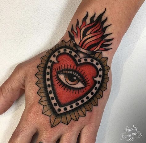 Traditional Tattoo Eye, Heart Tattoo Ideas, Tattoo Ideas With Meaning, Traditional Heart Tattoos, Heart With Eyes, All Seeing Eye Tattoo, Tattoo Sleeve Filler, Sacred Heart Tattoos, Evil Eye Tattoo