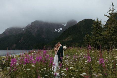 Field Elopement, Alaska Fireweed, Boat Elopement, Old New Borrowed Blue, Alaska Elopement, Alaska Photography, On Top Of A Mountain, Seward Alaska, Alaska Wedding