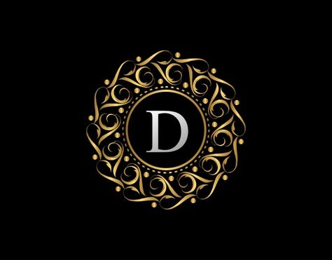 Premium Vector | Gold calligraphic badge with letter d . ornamental luxury golden logo . Praise God Pictures, Golden Logo Design, Cursive Letters Fancy, D Letter Logo, Dm Logo, Letter D Logo, Fancy Cursive, Birthday Background Design, Royal Logo