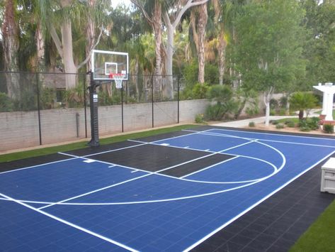 Half court backyard basketball court.                                                                                                                                                     More Basketball Court Pictures, Diy Basketball Court, Backyard Basketball Court, Outdoor Sports Court, Backyard Court, Basketball Court Size, Home Basketball Court, Diy Basketball, Basketball Court Backyard