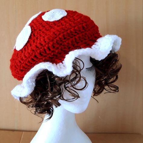 Crochet Mushroom Hat, Hat Aesthetic, Mushroom Hat, Crochet Mushroom, Hat Beret, Crochet Business, Crochet Bucket Hat, Kawaii Crochet, Crochet Design Pattern