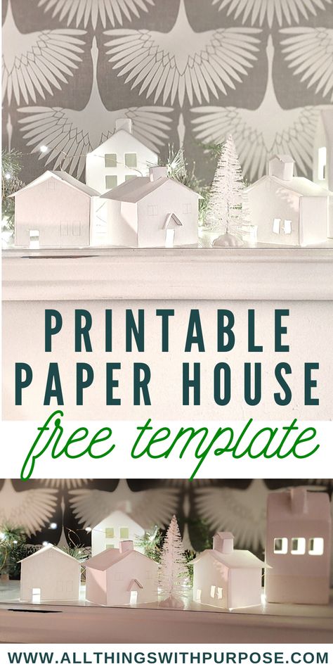 Make a Paper House Christmas Village or Ornaments with Free Printable Template Christmas Ornaments Printable, Diy Christmas Village Houses, Paper House Diy, Paper Christmas Village, Paper House Template, Christmas Gift Tags Free, Houses Christmas, Free Christmas Gifts, Diy Christmas Village