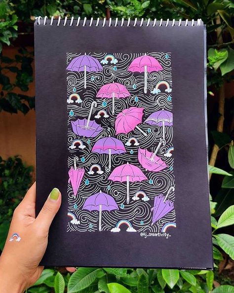 Monsoon Sketch, Monsoon Drawings Ideas, Zentangle Molygon, Monsoon Doodle Art, Monsoon Season Drawing For Kids, Birthday Card Drawing, Doodle Art Journals, Card Drawing, Sticker Art