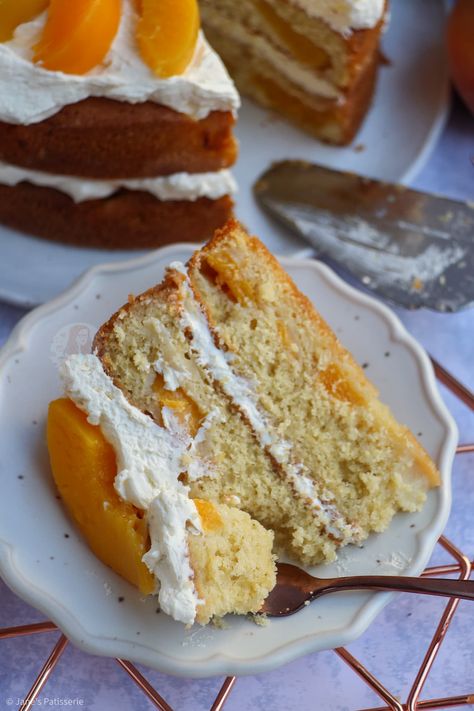 Peaches and Cream Cake! - Jane's Patisserie Peach Chiffon Cake, Peach And Cream Cake, Peaches And Cream Cake Recipe, Peaches And Cream Cake, Janes Patisserie, Birthday Cake For Mom, Mango Cheesecake, Peach Syrup, Peach Cake