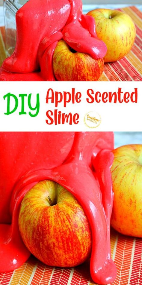 Try this DIY apple scented slime from Sunshine Whispers! This slime recipe is easy to make and smells SO good! This slime is perfect for fall and kids will love playing with it. #fall #slime #slimerecipes #apple #appletheme #diyslime Apple Scented Cloud Dough, Apple Scented Playdough Recipe No Cook, Apple Pie Slime, Edible Pumpkin Slime, Slime Recipe For Classroom, Diy Apple, Edible Slime, Diy Slime Recipe, Slime For Kids