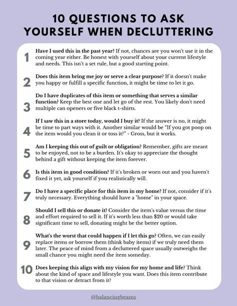 10 Questions to ask yourself when decluttering (1).pdf Declutter Questions, Decluttering Questions, Questions To Ask Yourself, Todo List, Be Honest With Yourself, Ask Yourself, Questions To Ask, Self Improvement Tips, Healthy Habits