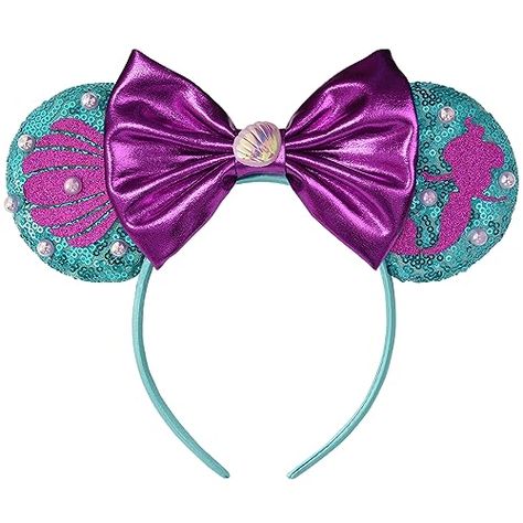 Disney Party Decorations, Ariel Little Mermaid, Minnie Mouse Headband, Minnie Ears Headband, Princess Decorations, Bow Headbands, Plastic Headband, Purple Sparkle