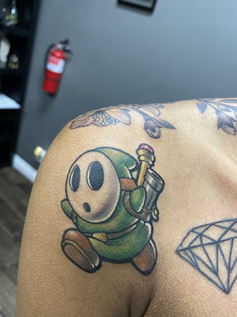 Bros Tattoo Ideas, Shy Guy Tattoo, Mario Kart Tattoo, Tattoo Ideas Men, Mario Kart Characters, Shy Girl, Shy Guy, Girl Tattoo, Mario Kart