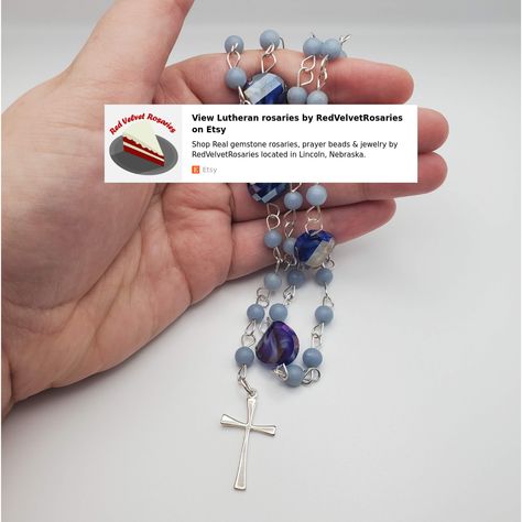 ELCA Lutheran rosary made of angelite gemstones and millefiori beads. Millefiori Beads, Protestant Prayer Beads, Lincoln Nebraska, Airtight Containers, Miraculous Medal, Prayer Beads, Beads Jewelry, Rosary, Copper Wire