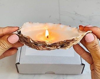 Welcome To JasmineAliceHome by JasmineAliceHome on Etsy Oyster Shell Candle, Beach Candles, Oyster Candle, Seashell Candles, Candle Diy, Baby Shower Candles, Shells Diy, Beach Candle, Shell Candles