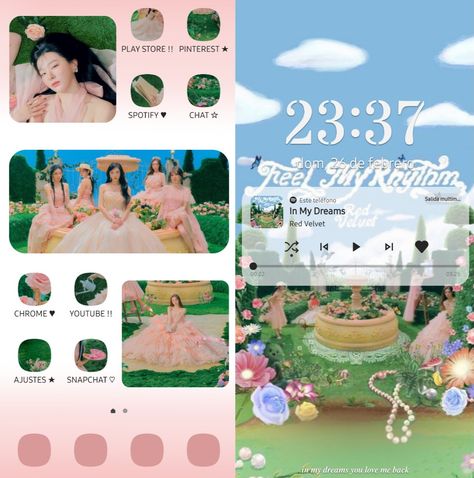 Red Velvet Phone Layout, Red Velvet Homescreen, Feel My Rhythm Wallpaper, Naevis Calling, Red Velvet Kpop, Layout Homescreen, Feel My Rhythm, Aesthetic Layout, Kpop Pink