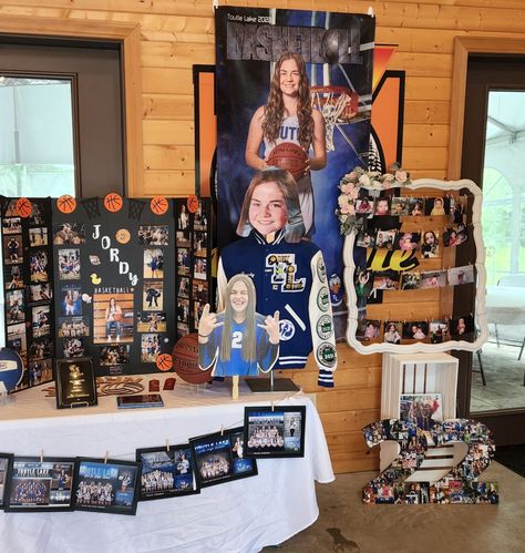 Softball Senior Table Ideas, Senior Night Table Display Basketball, Senior Night Table Display, Senior Memories, Basketball Table, Senior Table, Pink Graduation Party, Grad Party Theme, Basketball Senior Night