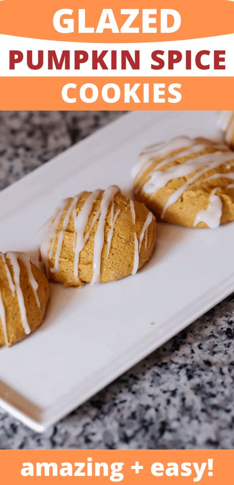 These Glazed Pumpkin Spice Cookies are perfectly flavored with the best chewy texture...then add a drizzle of icing glaze and it takes these cookies over the top. #pumpkincookie #pumpkinrecipe #pumpkinspicerecipe Pumpkin Cookie Icing Recipe, Pumpkin Glazed Cookies, Pumpkin Cookies With Glaze, Pumpkin Spice Glaze Icing, Pumpkin Cookie Icing, Glaze For Cookies That Hardens, Drop Cookies Recipes, Pumpkin Drop Cookies, Sugar Cookie Glaze