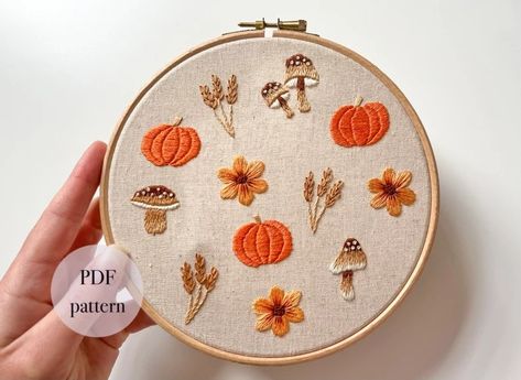 Fall Embroidery Pattern Pdf Digital Pattern, Autumn Pumpkin Needlepoint, DIY Hand Embroidery Hoop - Etsy Autumn Embroidery Patterns, Pumpkin Needlepoint, Autumn Leaves Embroidery, Embroidery Pumpkin, Beginner Hand Embroidery, Learn To Embroider, Autumn Embroidery, Diy Hand Embroidery, Fall Embroidery