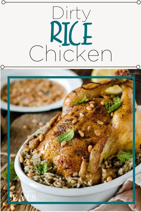 Chicken Stuffed with Dirty Rice Rice Stuffed Chicken, Cajun Rice, Whole Baked Chicken, Dirty Rice Recipe, Rice Stuffing, Chicken Bird, Dirty Rice, Whole Chicken Recipes, Stuffed Whole Chicken