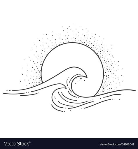 Wave Line Drawing, Ocean Line Art, Wave Outline, Sun Outline, Mangas Tattoo, Wave Drawing, Wave Illustration, Waves Line, Drawing Vector