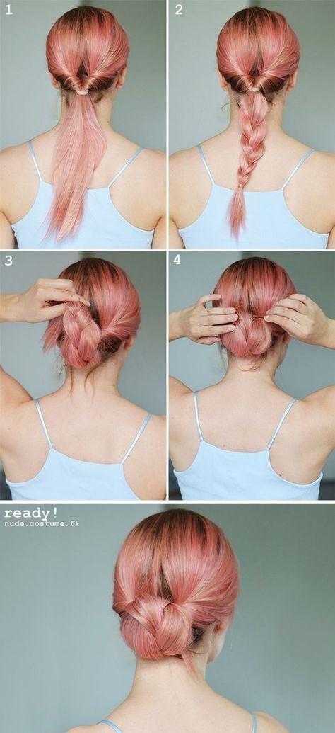 O usa la trenza para crear el chongo más bonito. | 17 Trucos para hacer las paces con tu cabello ผมทรง Long Pixie, Sanggul Cepol, Braided Chignon, Braided Hair Tutorial, Easy Bun Hairstyles, Hair Bun Tutorial, Bun Hairstyle, Long Hair Updo, Work Hairstyles