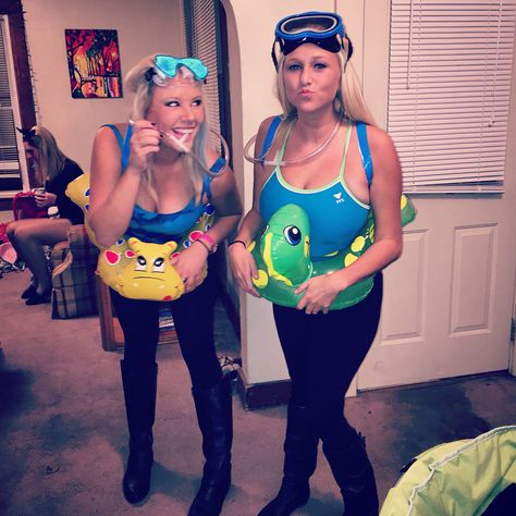 Halloween scuba diver costume Swimmer Costume Halloween, Snorkel Costume, Underwater Theme Outfit, Underwater Party Outfit, Underwater Costume Ideas, Scuba Diving Costume, Beach Costume Ideas, Diy Scuba Diver Costume, Beach Theme Outfit