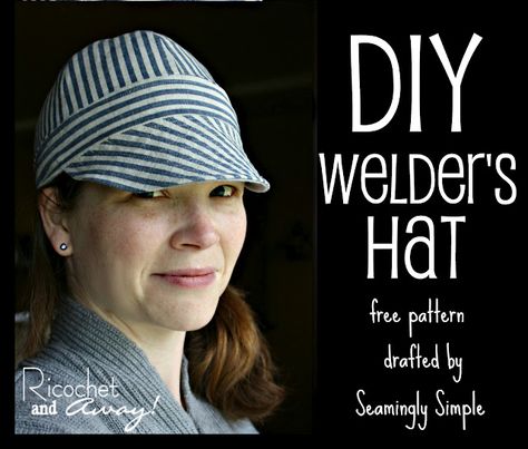 Reversible Welders hat - never sewed a hat before! The hubby would be happy if I got busy on making these. Welding Cap Pattern, Diy Welder, Welding Hats, Welders Wife, Welder Cap, Welding Cap, Sewing Hats, Welding Caps, Picture Window