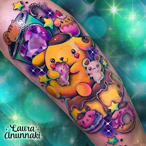 💛✨ Pompompurin dream ポムポムプリン✨💛 Pompompurin is a boyish, good-natured Golden Retriever, who was introduced by Sanrio in 1996. Purin was born… Pompompurin Tattoo, Dessert Tattoo, Tattoo 101, Laura Anunnaki, Underboob Tattoo Designs, Sparkle Tattoo, Sanrio Pompompurin, Gamer Tattoos, Bright Tattoos