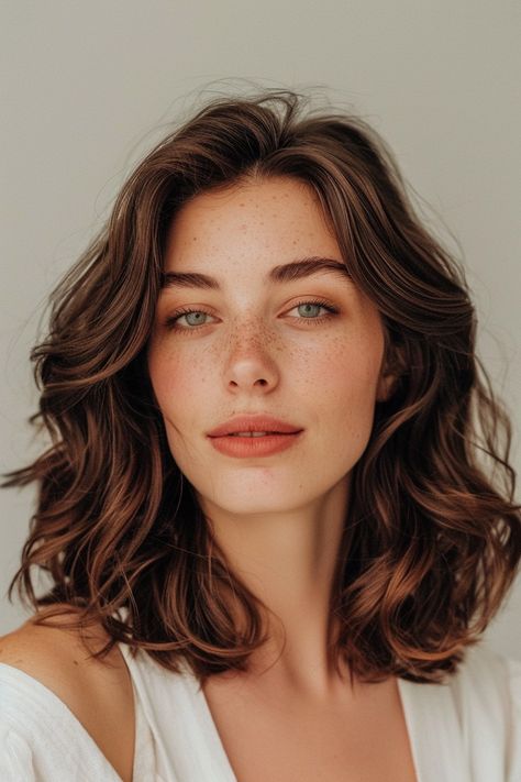 50+ Chic & Versatile Medium Length Hairstyles to Try Today - Days Inspired Collarbone Length Hair Plus Size, Mid Length Hair Naturally Wavy, Shoulder Length Hair Short Neck, Cute Haircut For Wavy Hair, Curly Collarbone Length Hair, Mid Length Lob, Clavicle Length Hair, Short Medium Hairstyle Women, Collarbone Length Haircut