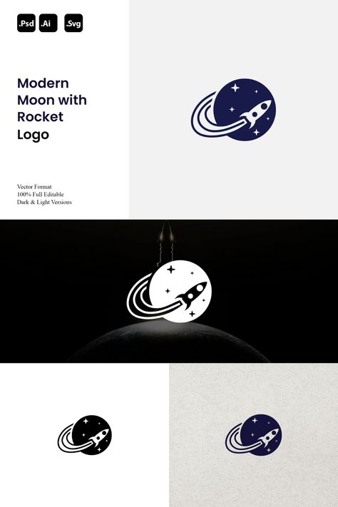 Modern Moon with Rocket Logo Perfect for: - Space Exploration and Technology Companies - Aerospace Engineering and Innovation Brands - Futuristic and Progressive Organizations - Modern and Cosmic Identity Style Attributes: - Minimalist - Modern - Simple You'll receive: - Clean and Simplified Moon and Rocket Design - 100% Resizable Vector Logo - AI, PSD & SVG Files for Easy Customization Reach for the stars with our Modern Moon with Rocket Logo. Space Logo Design Creative, Cosmic Logo Design, Rocket Engineering, Rocket Logo, Rockets Logo, Rocket Design, Cup Logo, Aerospace Engineering, Reach For The Stars