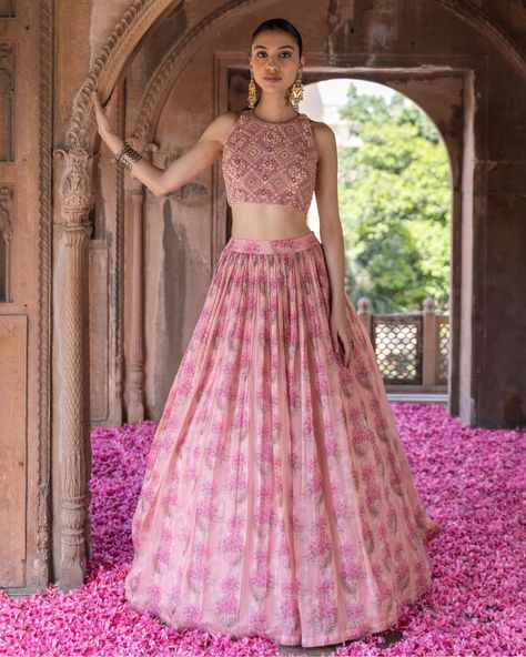 Pink Organza Lehenga, Label Anushree, Indian Designers, Function Dresses, Desi Outfits, Organza Lehenga, Pink Lehenga, Indian Dresses Traditional, Printed Skirt