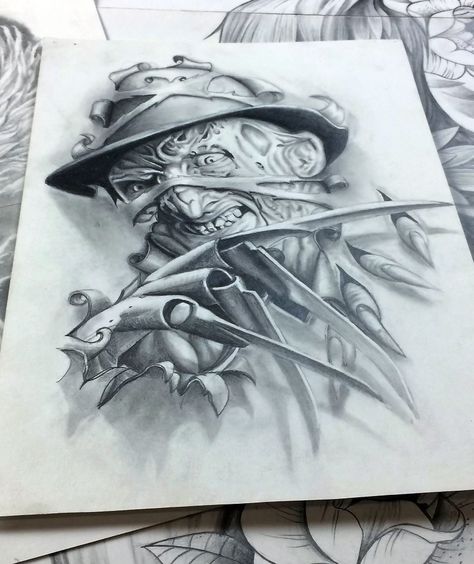 Freddy Krueger Drawing, Movie Character Drawings, Freddy Krueger Tattoo, Sparrow Tattoo Design, Freddy Krueger Art, Claw Tattoo, Baby Dragon Art, Horror Tattoos, Horror Movie Tattoos