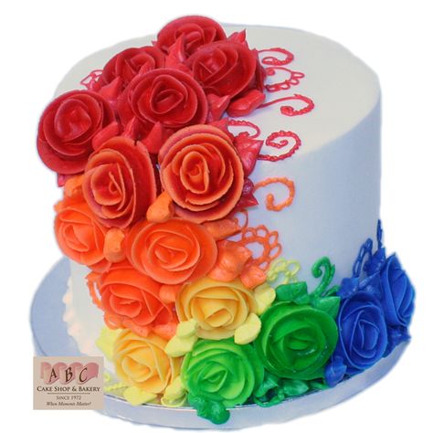 Small Cake with rainbow flowers Sheet Cake Birthday Cake Ideas, Rainbow Flower Cake, Rainbow Sheet Cake, Roses On Cake, Sheet Cake Birthday, Abc Cake, Cake Recipe Homemade, Rainbow Cake Recipe, Gay Wedding Cakes