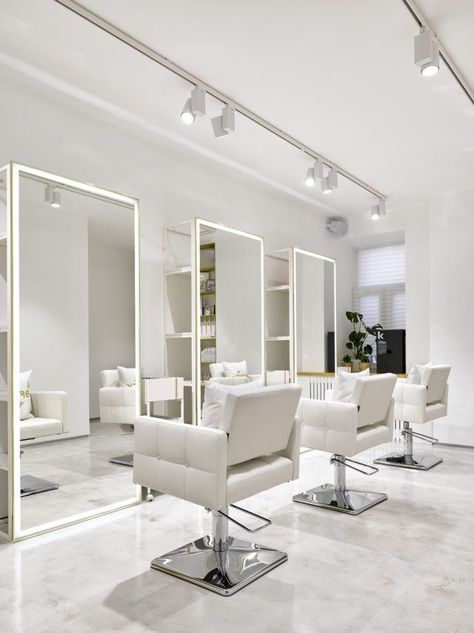 Hair Salon Furniture, Barber Shop Interior, Salon Design Ideas, Salon Lighting, Home Hair Salons, Beauty Room Salon, Salon Mirrors, Hair Salon Design, Spa Interior Design