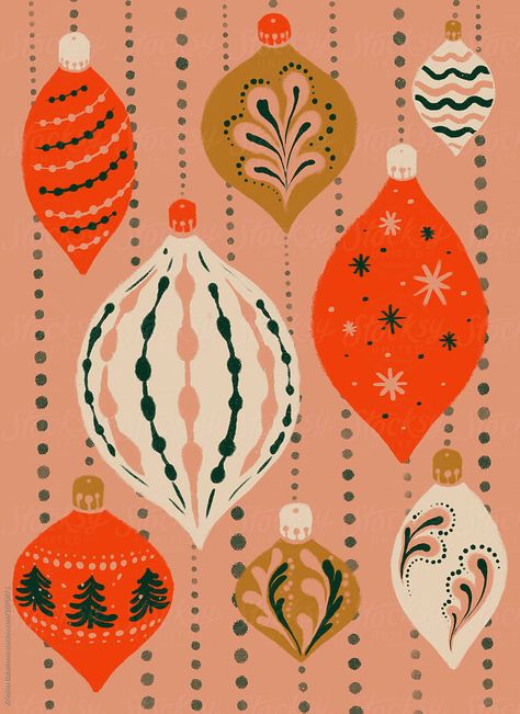 Christmas Decor Illustration, Christmas Ornament Illustration, Retro Christmas Illustration, Vintage Christmas Design, Winter Illustration Design, Retro Christmas Palette, Retro Christmas Pattern, Christmas Design Graphic Illustration, Christmas Ornaments Illustration