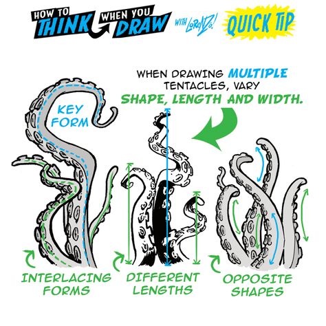 Draw Tentacles, Sketch Basics, Drawing Figures, Etherington Brothers, Creature Reference, Tentacle Art, Bedroom Mural, Comic Tutorial, How To Think